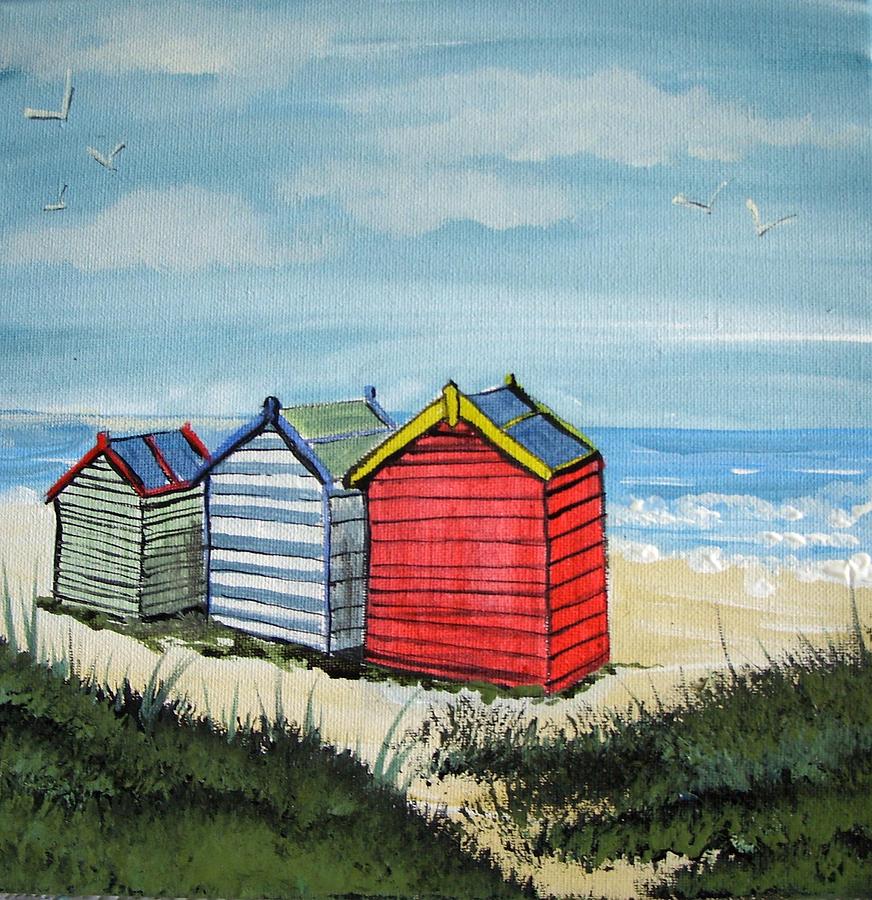 Beach Huts On The Sand Painting by Trudy Kepke