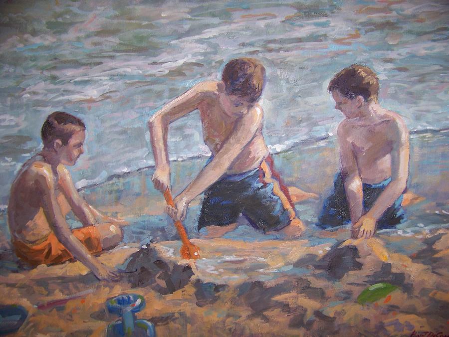 Beach kids Painting by Bart DeCeglie