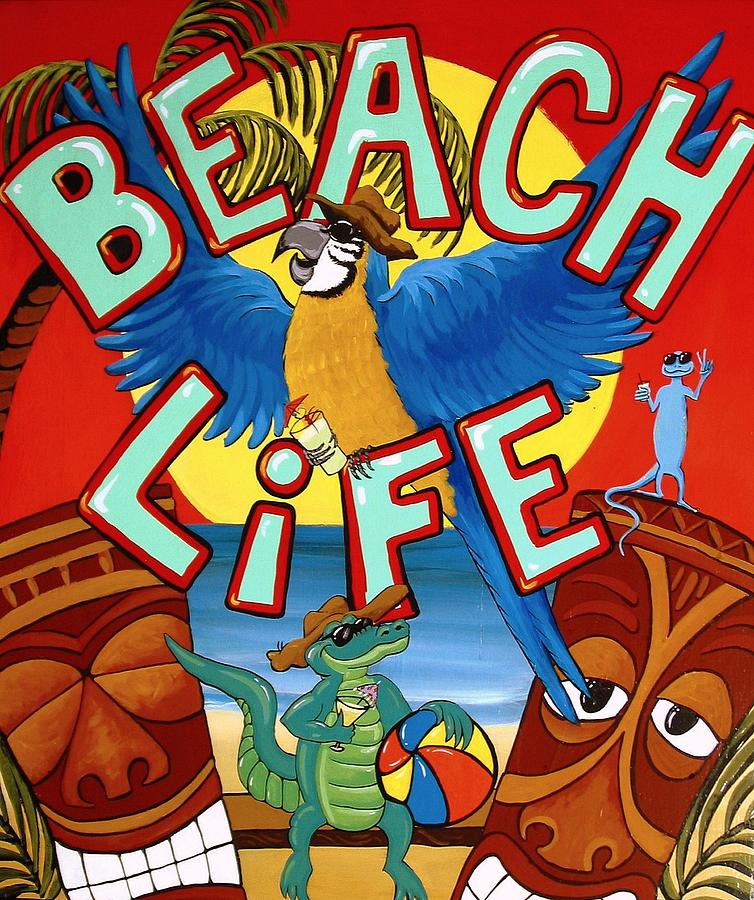 Beach Life - Tiki Art Painting by Debbie Criswell