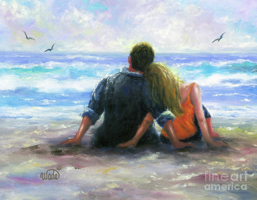 Brunette Man Painting - Beach Lovers by Vickie Wade