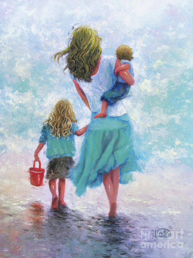 Beach Mother Daughter And Son Blondes Painting By Vickie Wade Pixels