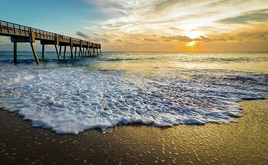 Beach Ocean Pier Sunrise Photograph by R Scott Duncan