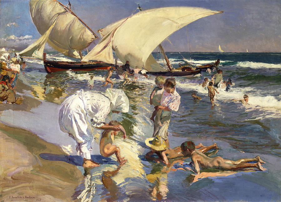 Beach of Valencia by Morning Light Painting by Joaquin Sorolla