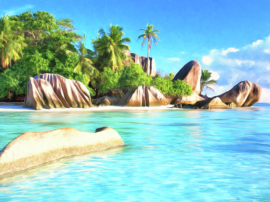 Beach on La Digue Seychelles Painting by Dominic Piperata