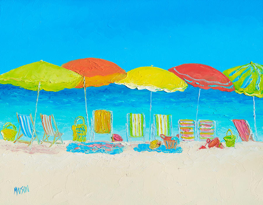 Impressionism Painting - Beach Painting - Beach Chairs by Jan Matson
