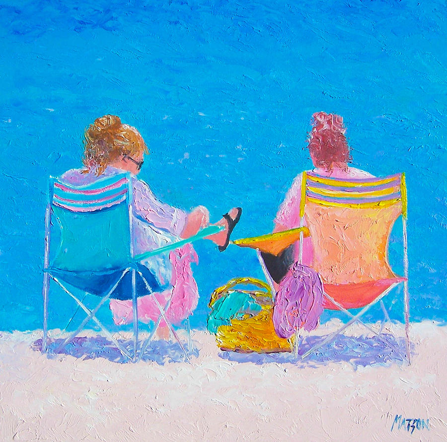 Beach Painting Soaking up the Sun by Jan Matson Painting by Jan Matson