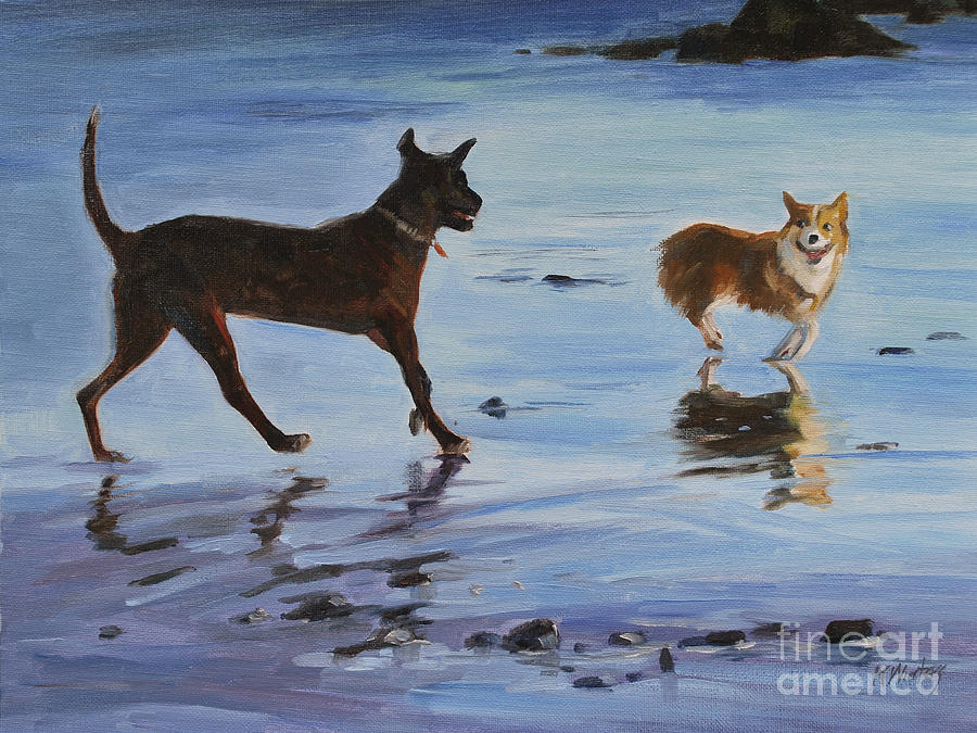 Dog Painting - Beach Pals Dogs on Beach Painting by Karen Winters