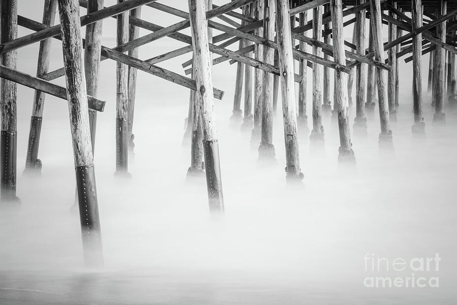 Beach Pier Poles Black and White Photo Photograph by Paul Velgos