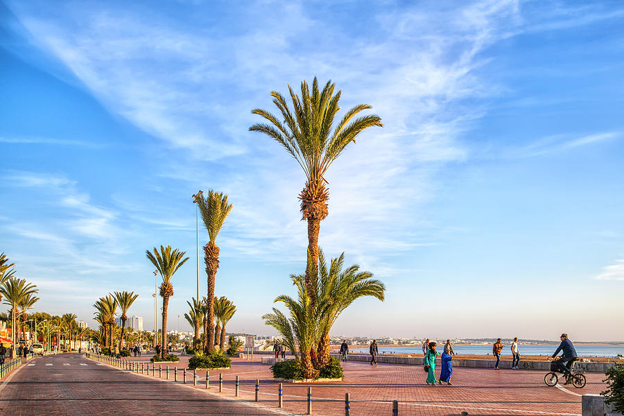 Beach promenade of the african harbor city Agadir in Morocco Photograph by Gina Koch
