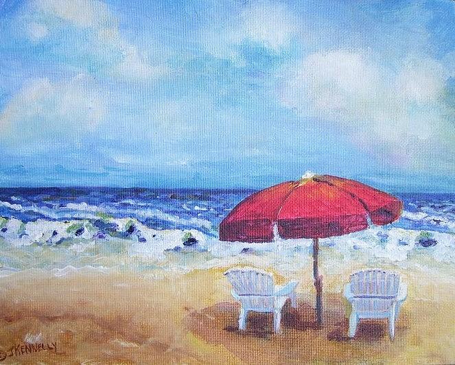 Beach - Red Umbrella #1 Painting by Julie Kennelly | Fine Art America