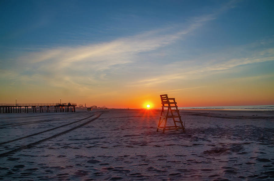 Beach Scene at Sunrise - Wildwood Crest Photograph by Bill Cannon