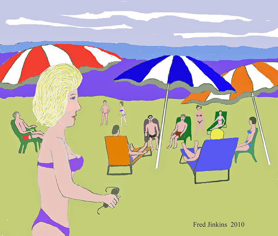 Umbrella Painting - Beach Scene  by Fred Jinkins