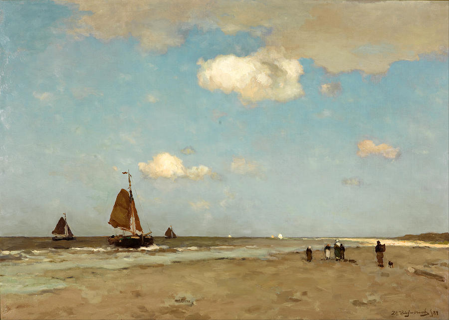 Boat Painting - Beach scene by Jan Hendrik Weissenbruch