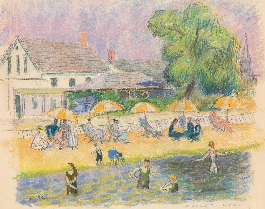 Beach Scene Drawing by William Glackens