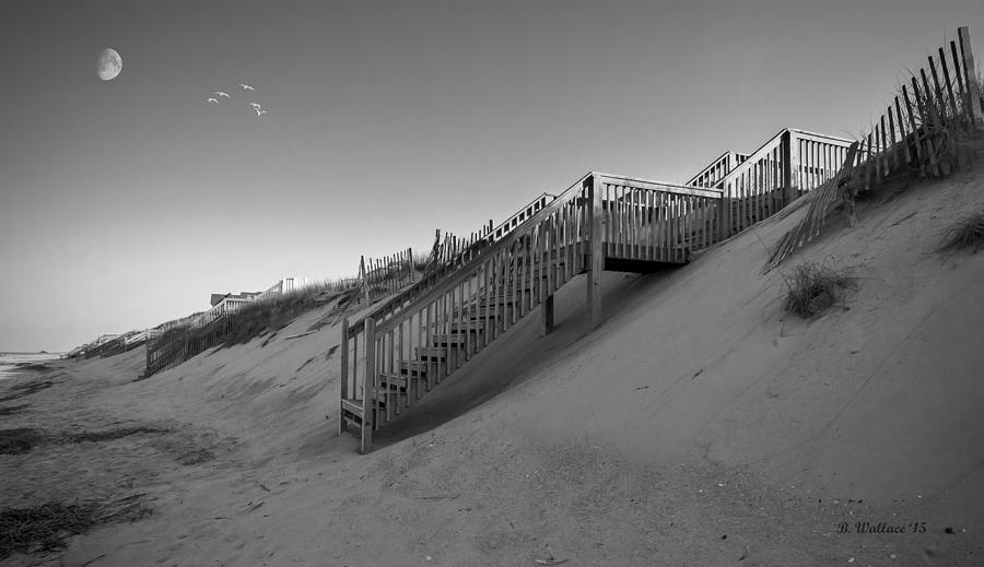 Black And White Photograph - Beach Side - OBX - BW by Brian Wallace