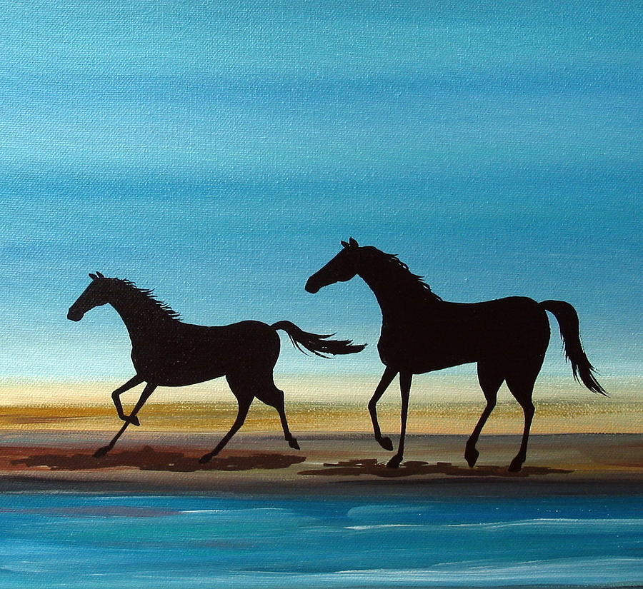 Beach Stroll - horse landscape ocean Painting by Debbie Criswell