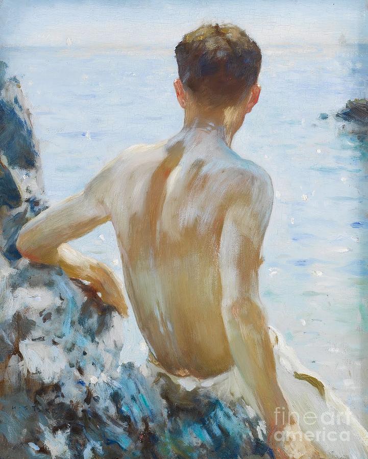Beach Study Of A Boy Painting by MotionAge Designs