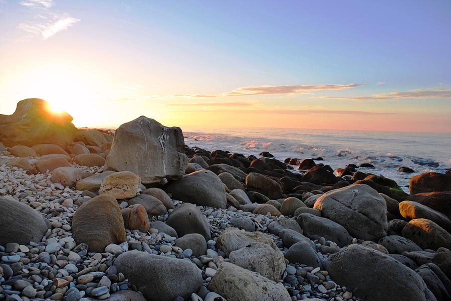 Sunset Photograph - Beach Sunrise over Rocks by Matt Quest