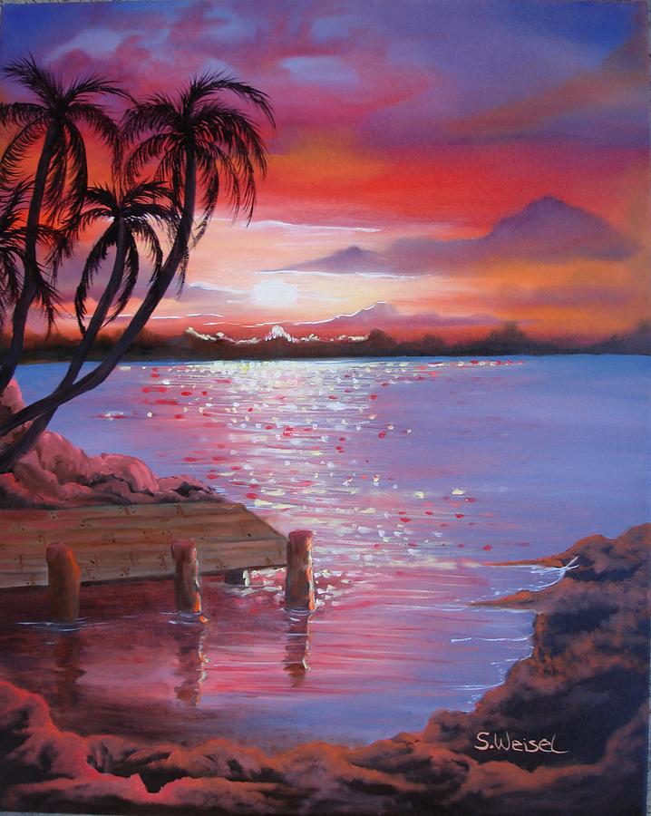 Beach Sunset Painting by Sherry Winkler