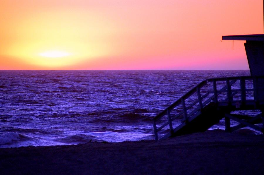 Nature Photograph - Beach Sunset View Lifeguard Tower by Matt Quest