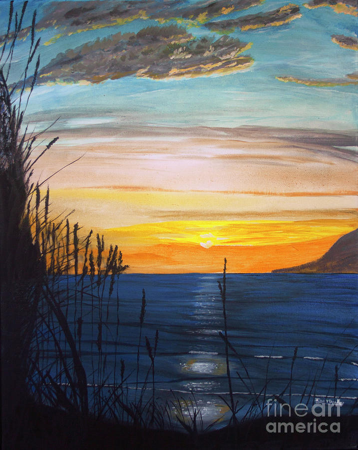 Sunset Painting - Beach Sunset with Sea Oats 2018 by Ian Donley
