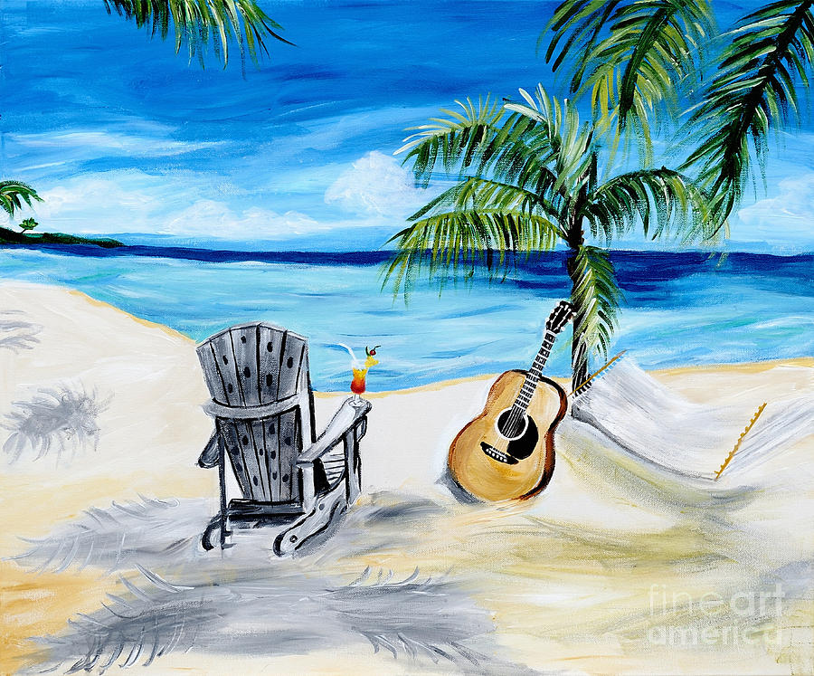 Guitar Still Life Painting - Beach Time with Martin by Art by Danielle