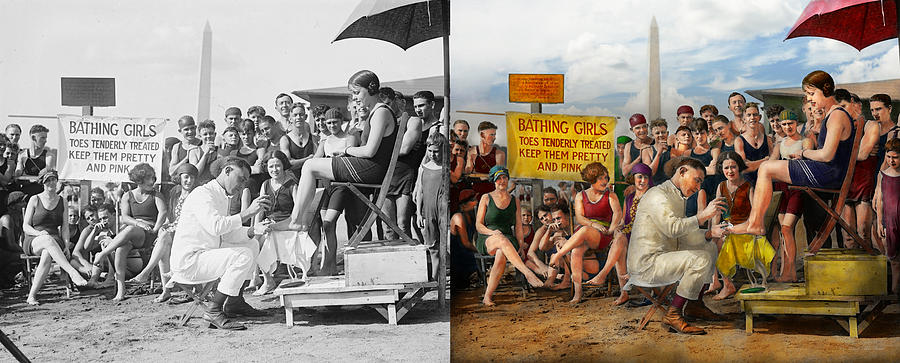 Beach - Toes Tenderly Treated 1922 - Side by Side Photograph by Mike Savad