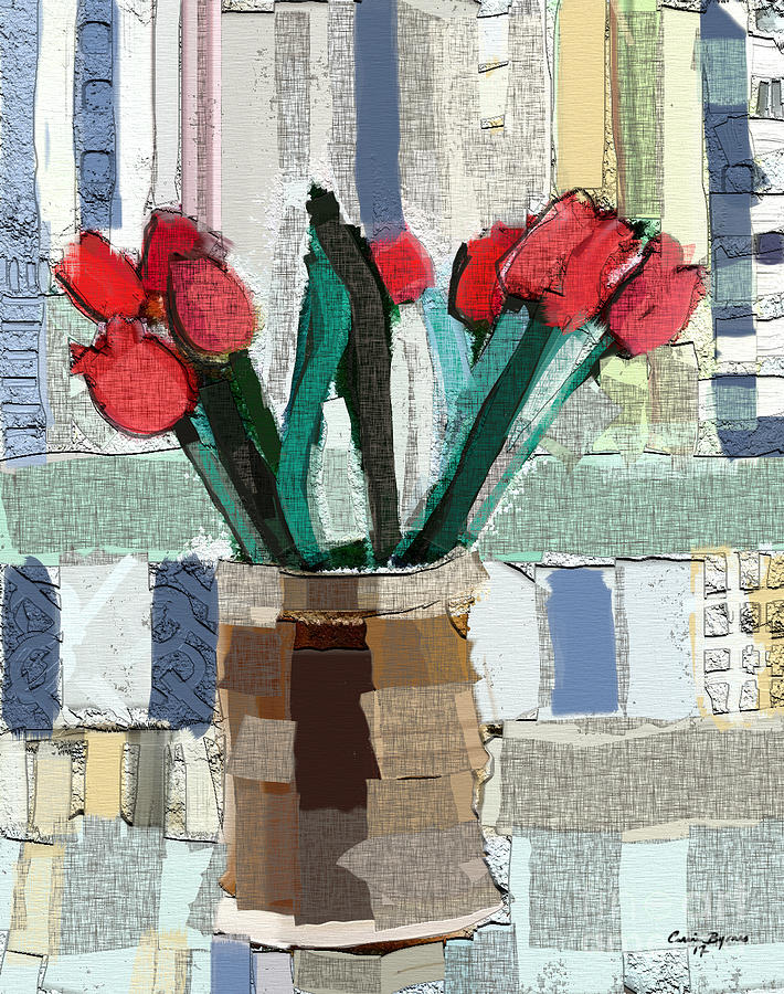 Beach Tulips Painting by Carrie Joy Byrnes