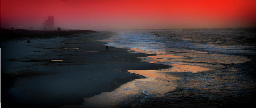 Beach Walk Red Sky Panorama Photograph by Michael Thomas
