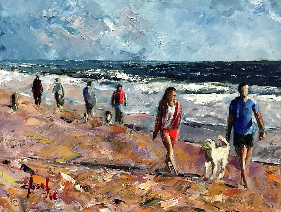 Beach Walk Time Painting by Josef Kelly