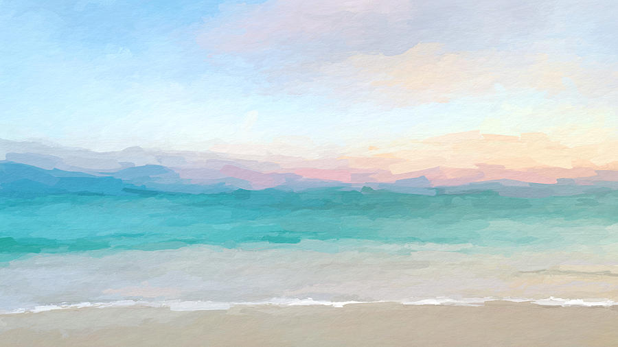 Beach watercolor sunrise Digital Art by Anthony Fishburne