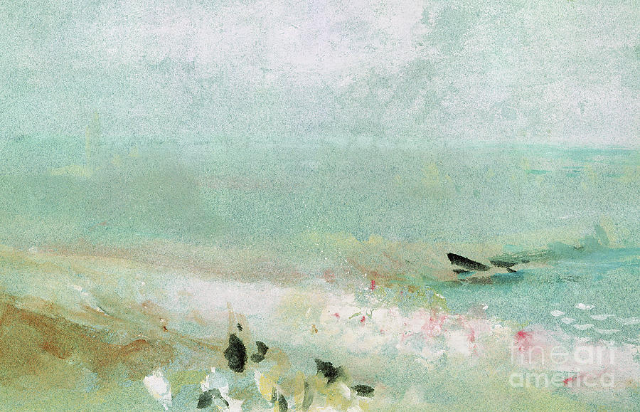 Joseph Mallord William Turner Painting - Beach with figures and a jetty by Joseph Mallord William Turner