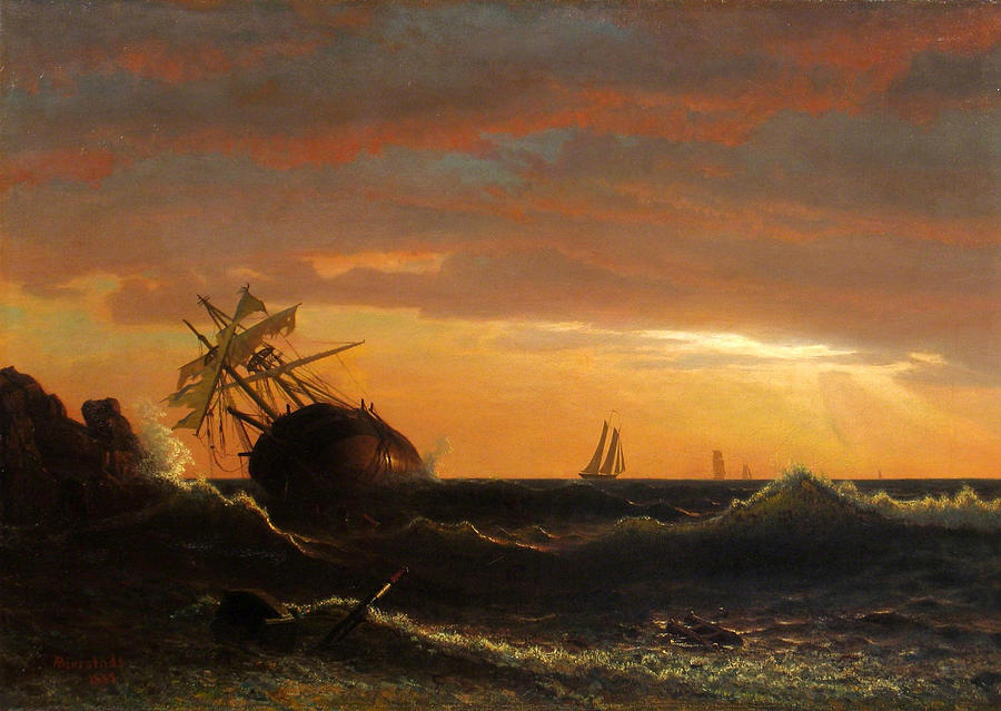 Albert Bierstadt  Painting - Beached Ship by Albert Bierstadt