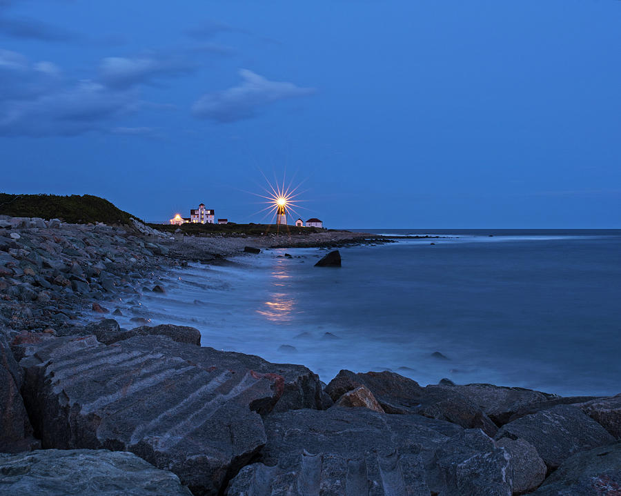 Beacon in the Night Judith Point Lighthouse Narragansett Rhode Island RI Breakwater Photograph by Toby McGuire