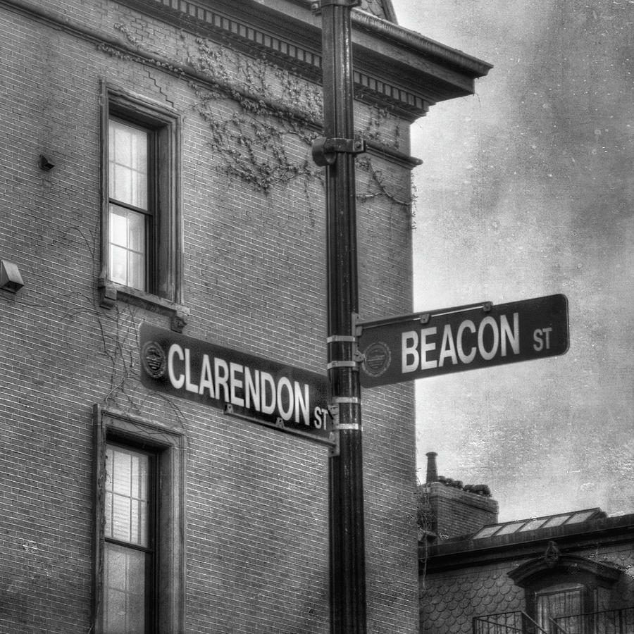 Beacon Street Sign Boston Back Bay Urban Scene in Black and White  Photograph by Joann Vitali