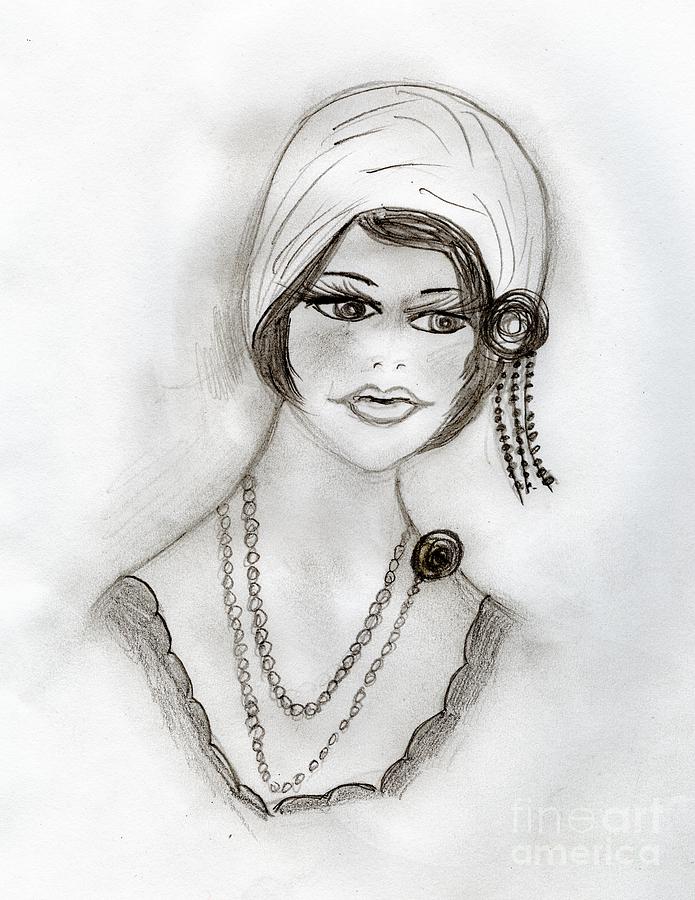 Beaded Flapper Girl Drawing by Sonya Chalmers