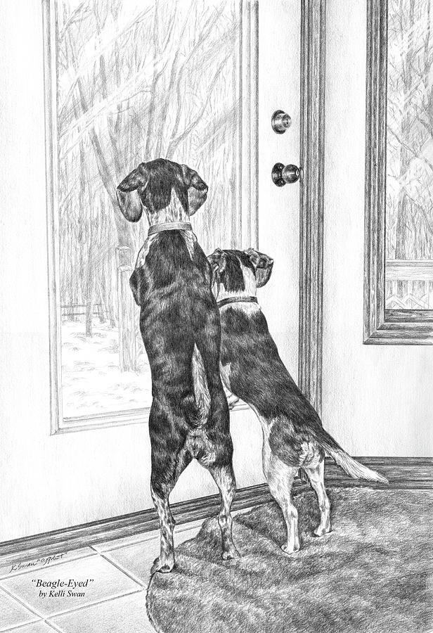Beagle-Eyed - Beagle Dog Art Print Drawing by Kelli Swan