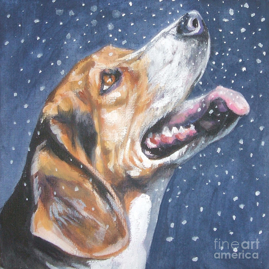 Christmas Painting - Beagle in snow by Lee Ann Shepard
