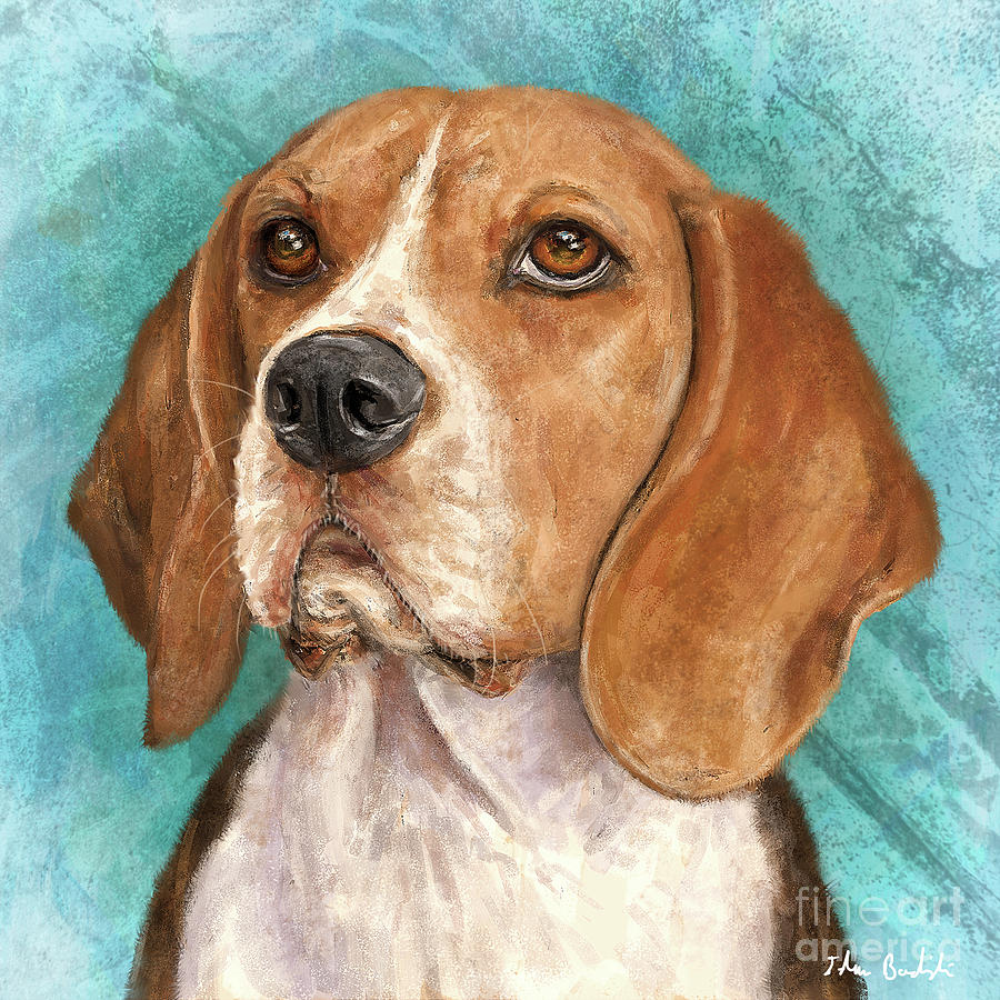 Beagle Painting with Turquoise Background Digital Art by Idan Badishi