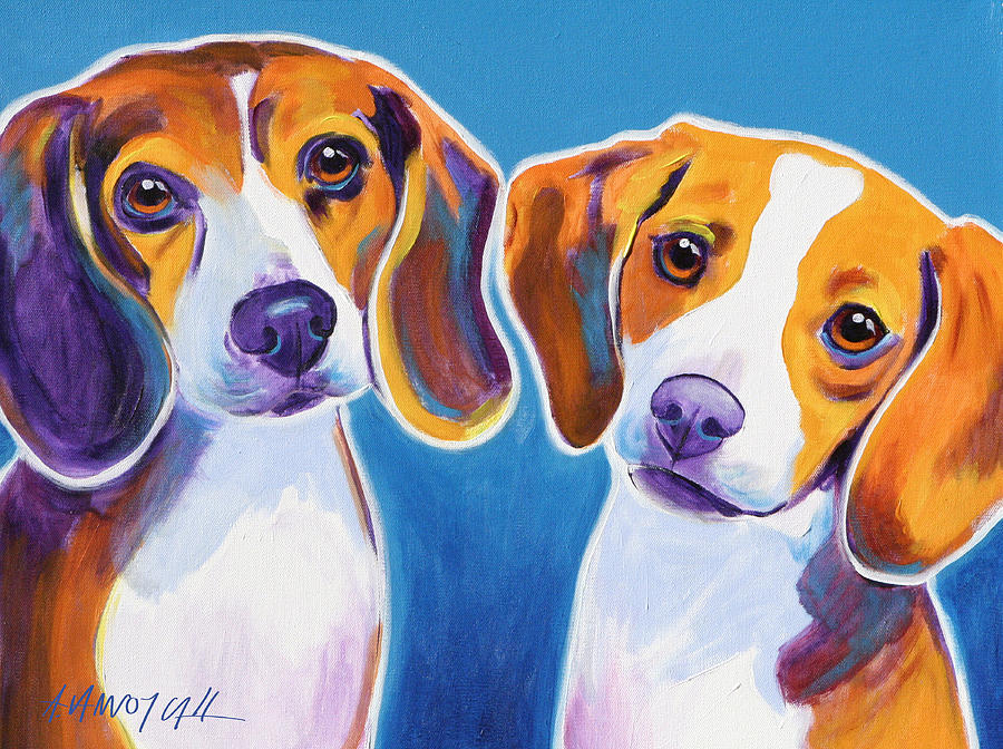 Beagles - Littermates Painting by Dawg Painter