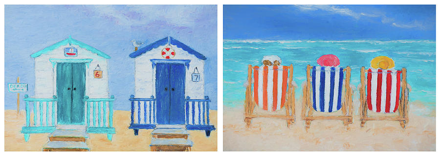 Beah Huts and Deckchairs Painting by Laura Richards