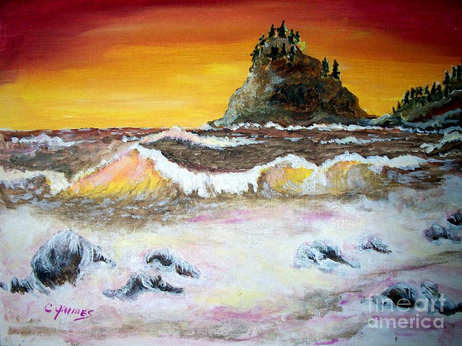 Sunset Painting - Beaitiful Breakers by Carol Grimes