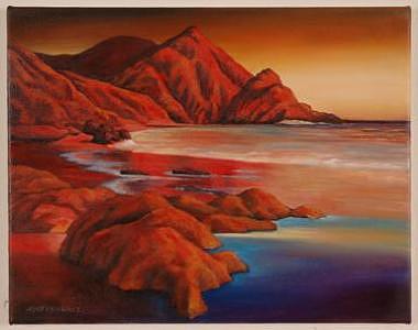 Bean Hollow Beach In California At Sunset Painting by Joseph Greenawalt