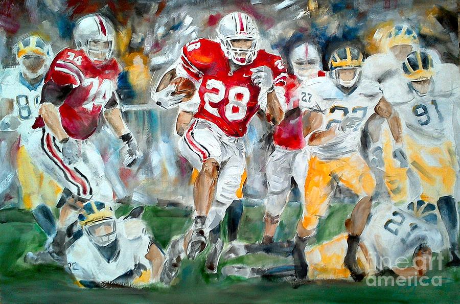 Football Painting - Beanie Breaks Loose by William Smith