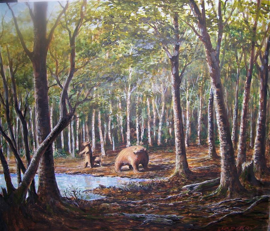 Animal Painting - Bear and her cubs by Perrys Fine Art