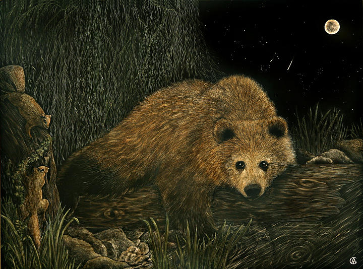 Bear and Squirrels Painting by Angie Cockle