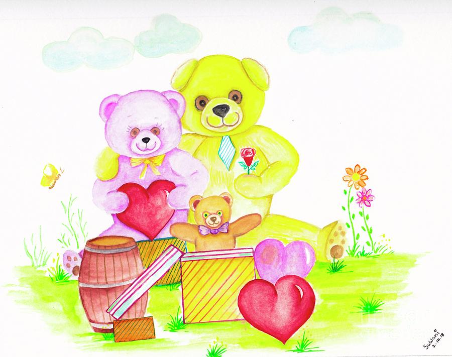Bear Family Painting by Sudakshina Bhattacharya