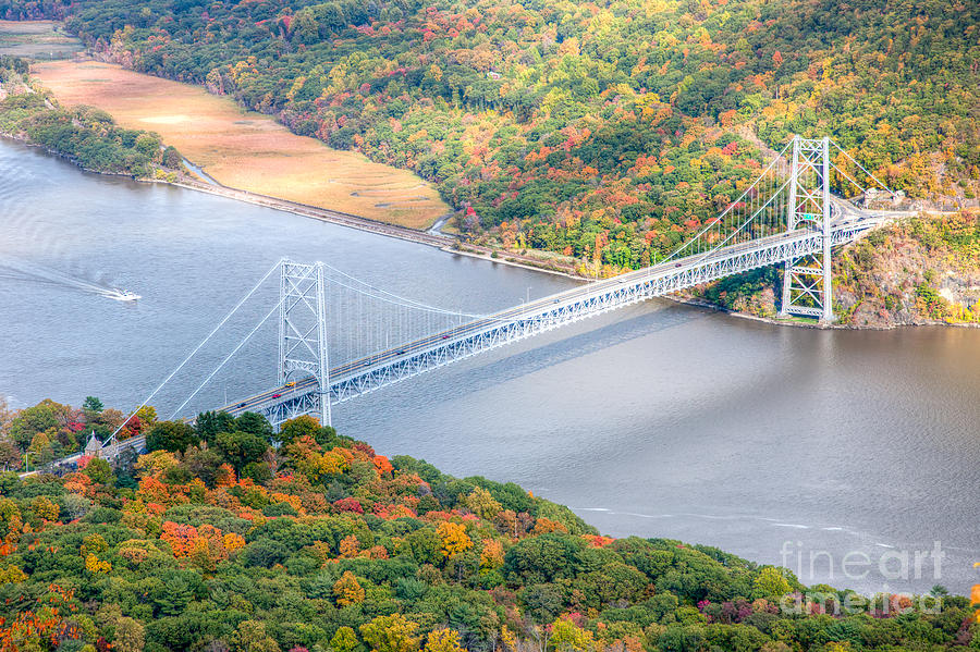 Bear Mountain Bridge in Autumn Photograph by Clarence Holmes