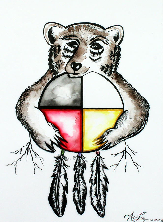 Bear Painting - Bear with Medicine Wheel by Ayasha Loya