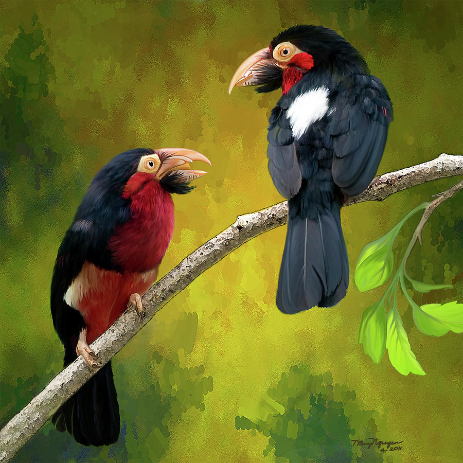 Bearded Barbets Digital Art by Thanh Thuy Nguyen